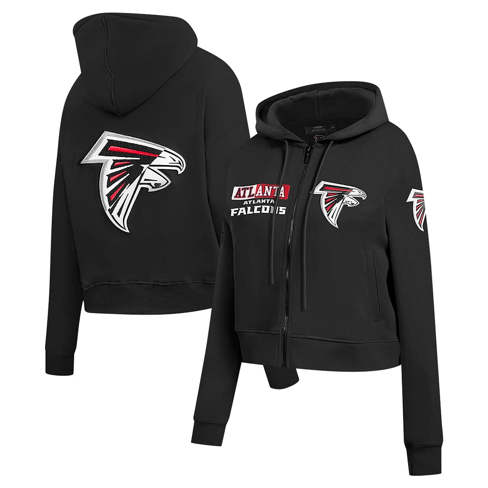 Sweat à capuche zippé logo fendu Pro Standard noir pour femme des Falcons d'Atlanta