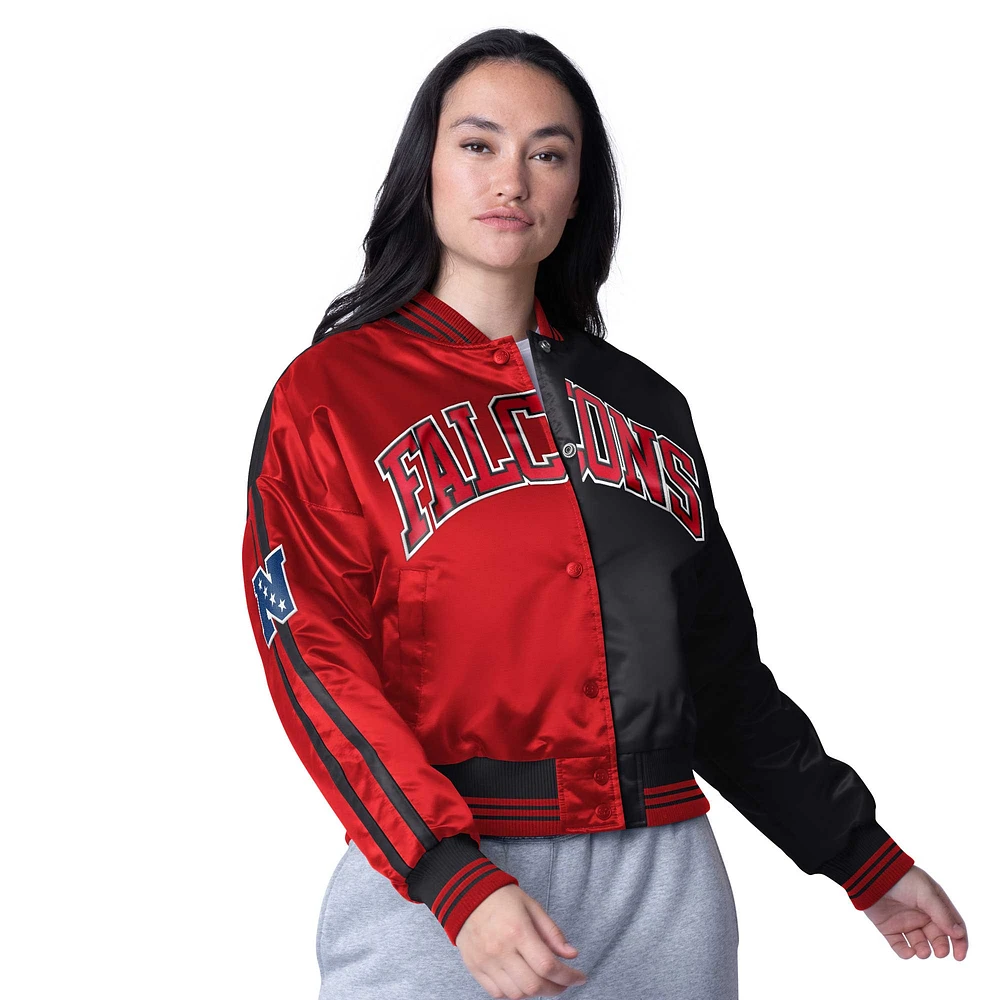 Veste courte en satin à boutons-pression pour femme Zone Blitz des Falcons d'Atlanta rouge/noir