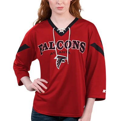 T-shirt à lacets manches 3/4 Starter Red Atlanta Falcons Rally pour femmes