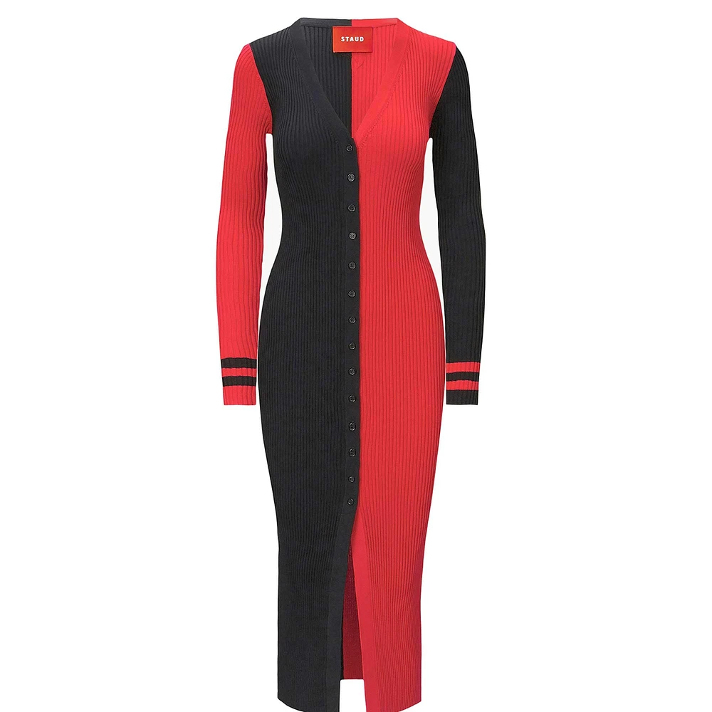 Robe pull boutonnée en tricot Shoko des Atlanta Falcons STAUD noir/rouge pour femmes