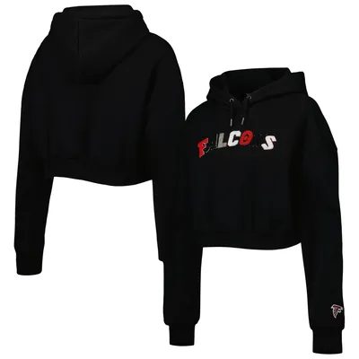 Atlanta Falcons The Wild Collective Women's Cropped Pullover Hoodie - Black