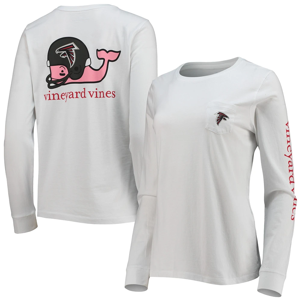 T-shirt à manches longues pour femme avec casque Vineyard Vines Atlanta Falcons blanc