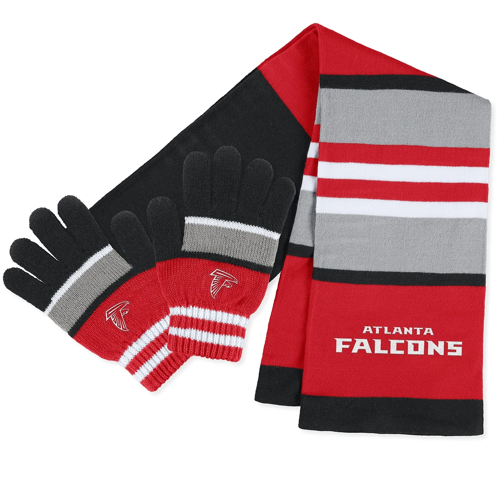 WEAR by Erin Andrews Ensemble gants et écharpe à rayures des Atlanta Falcons pour femmes