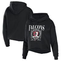 Women's WEAR by Erin Andrews Black Atlanta Falcons Cropped Sponge Fleece Pullover Hoodie