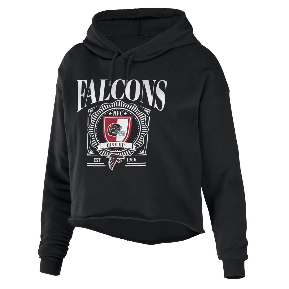 Women's WEAR by Erin Andrews Black Atlanta Falcons Cropped Sponge Fleece Pullover Hoodie