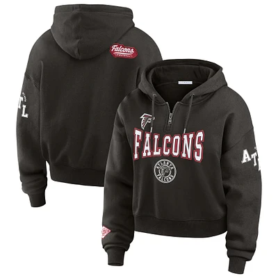 Women's WEAR by Erin Andrews Black Atlanta Falcons Patch Quarter-Zip Pullover Hoodie