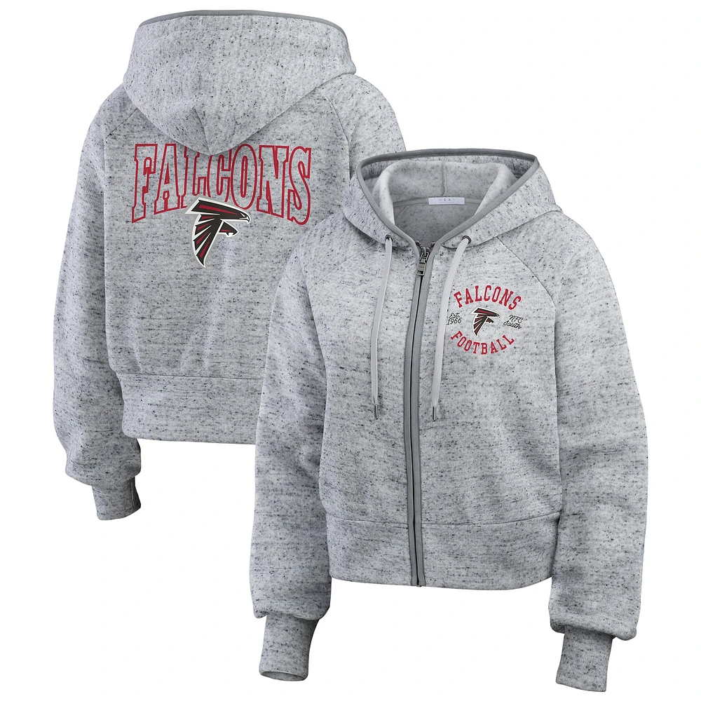 Sweat à capuche court en polaire moucheté gris chiné fermeture éclair pour femme WEAR by Erin Andrews des Falcons d'Atlanta