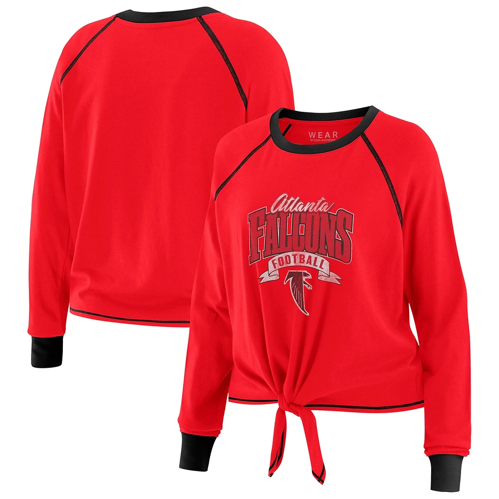 Haut à manches longues noué sur le devant rouge/noir pour femme WEAR by Erin Andrews, grande taille, des Falcons d'Atlanta