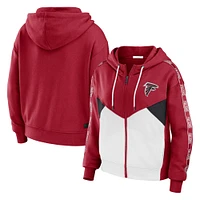 Sweat à capuche zippé blocs de couleurs rouge/blanc grande taille pour femme WEAR by Erin Andrews des Falcons d'Atlanta