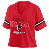 Women's WEAR by Erin Andrews Red Atlanta Falcons Color Block Boxy Modest Crop V-Neck T-Shirt