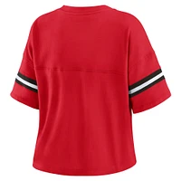 Women's WEAR by Erin Andrews Red Atlanta Falcons Color Block Boxy Modest Crop V-Neck T-Shirt