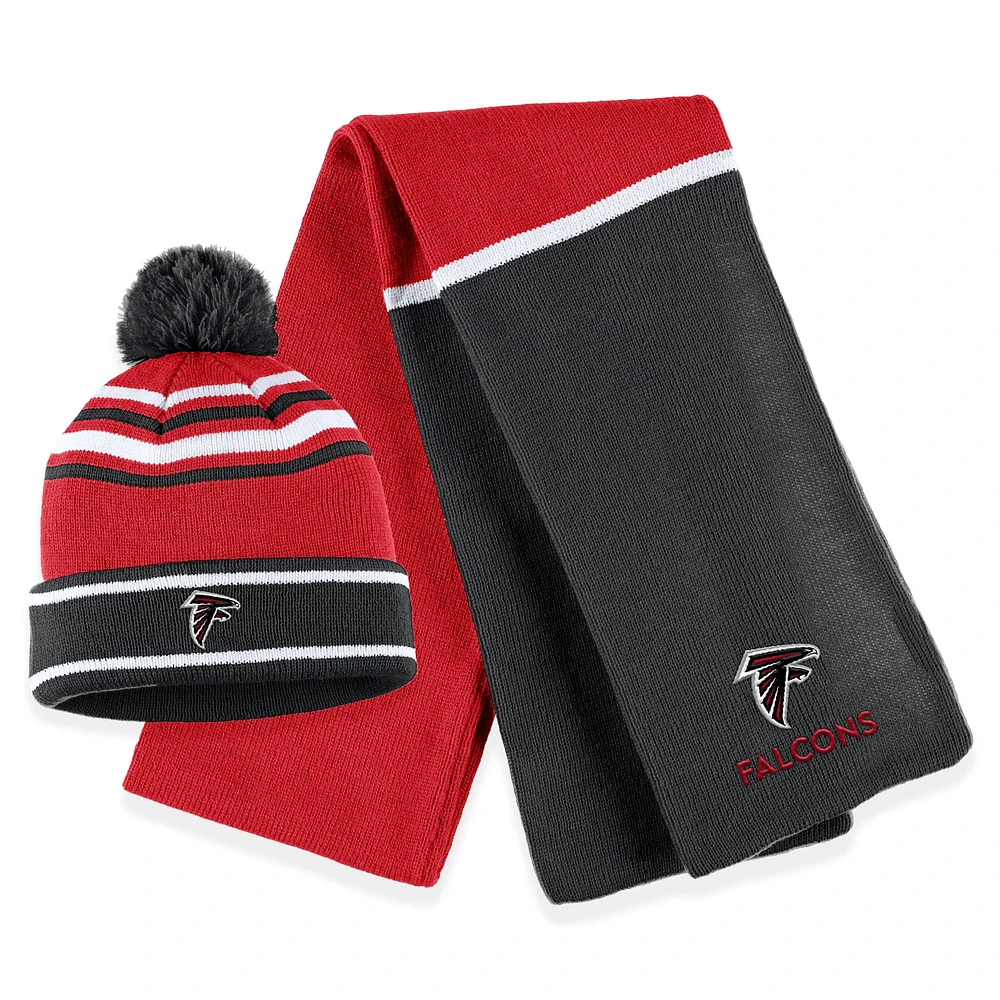 Ensemble bonnet à revers colorblock rouge Atlanta Falcons avec pompon et écharpe pour femme WEAR by Erin Andrews