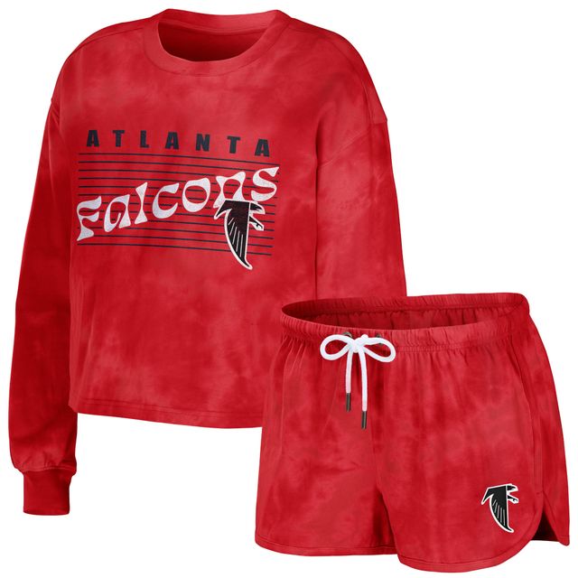 WEAR by Erin Andrews Ensemble de salon rouge avec sweat-shirt court et short tie-dye des Falcons d'Atlanta pour femmes