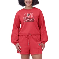 Women's WEAR by Erin Andrews Red Atlanta Falcons Washed Fleece Long Sleeve T-Shirt & Shorts Lounge Set