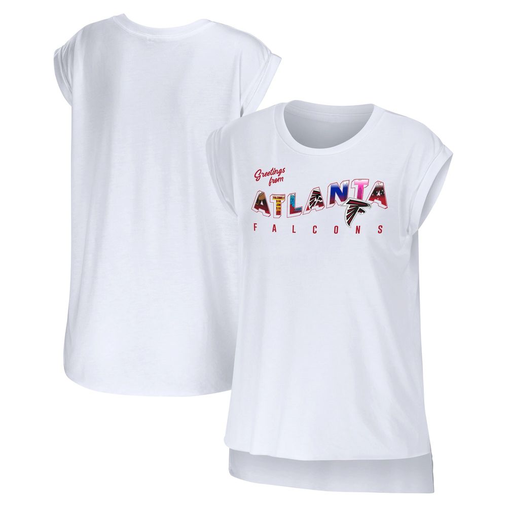 Women's WEAR by Erin Andrews White Atlanta Falcons Greetings From Muscle T-Shirt