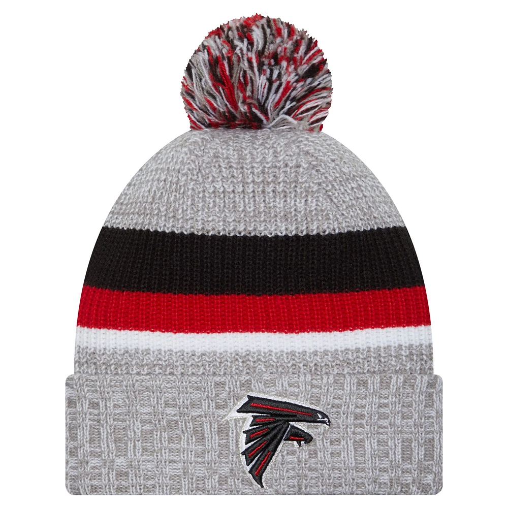 Bonnet en tricot à revers Atlanta Falcons New Era gris chiné pour jeune avec pompon