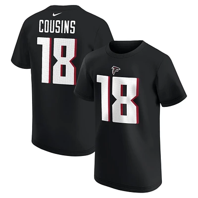 T-shirt noir avec nom et numéro de joueur des Falcons d'Atlanta Nike Kirk Cousins ​​pour jeunes