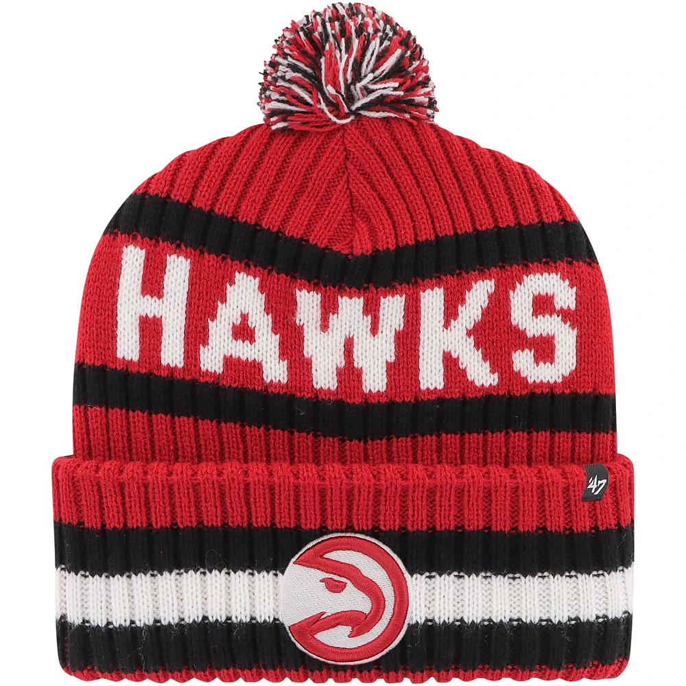 Bonnet en tricot à revers Bering '47 Atlanta Hawks rouge pour hommes avec pompon