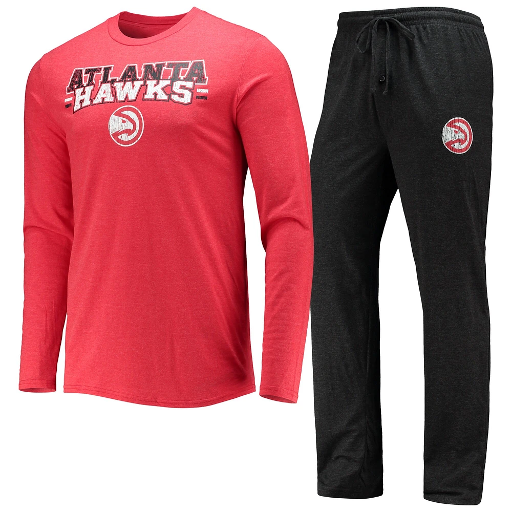 Concepts Sport Ensemble de nuit pour homme avec t-shirt à manches longues et pantalon Atlanta Hawks Noir/rouge