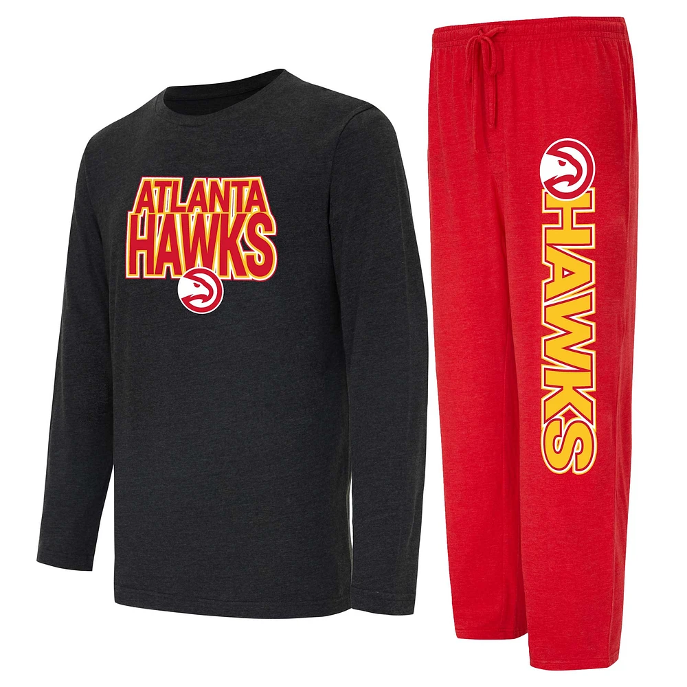 Men's Concepts Sport Red/Black Atlanta Hawks Meter Long Sleeve T-Shirt & Pants Sleep Set