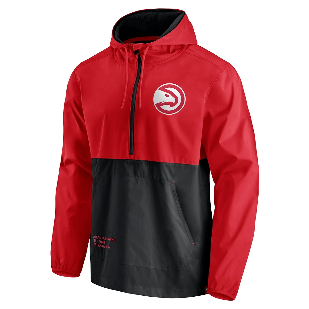 Men's Fanatics Red/Black Atlanta Hawks Anorak Windbreaker Half-Zip Hoodie Jacket