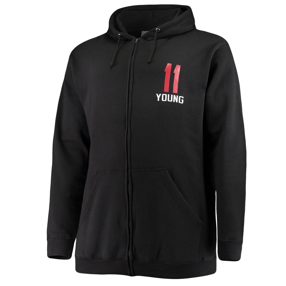 Veste à capuche entièrement zippée pour hommes Fanatics Trae Young Black Atlanta Hawks Big & Tall Player Name Number