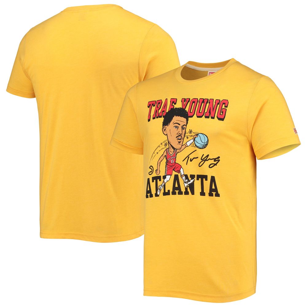 Men's Homage Trae Young Gold Atlanta Hawks Caricature Tri-Blend T-Shirt