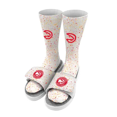 Atlanta Hawks ISlide Team Logo Speckle Socks & Slide Sandals Bundle - White