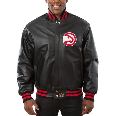 Atlanta Hawks JH Design Big & Tall All-Leather Logo Full-Snap Jacket - Black