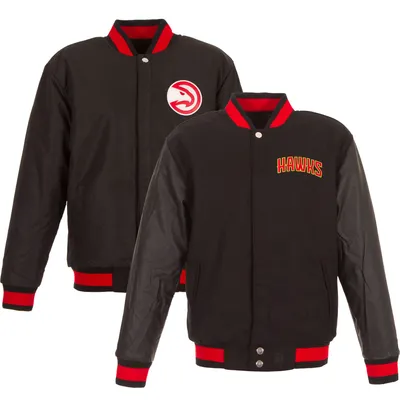Atlanta Hawks JH Design Reversible Polyester Jacket with Faux Leather Sleeves - Black