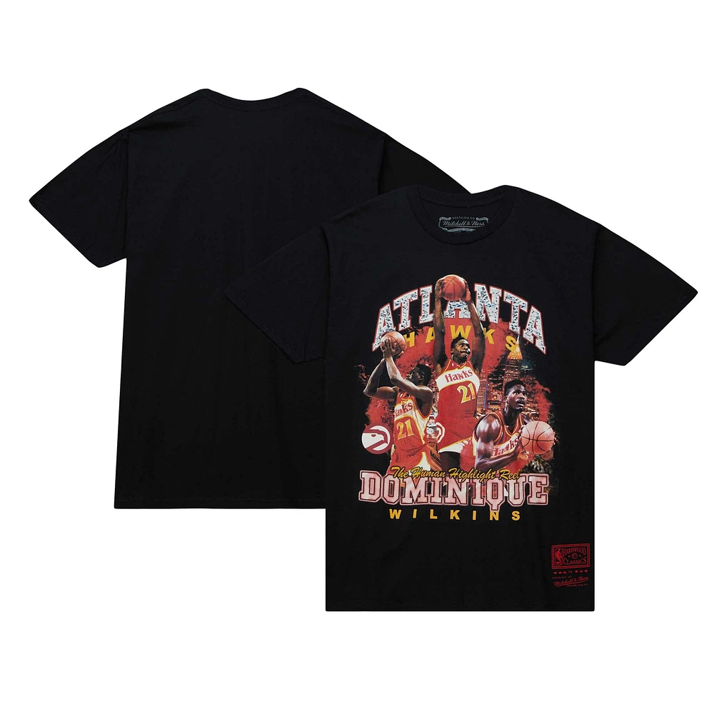 T-shirt pour homme Mitchell & Ness Dominique Wilkins Noir Atlanta Hawks Hardwood Classics Bling Concert Player