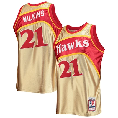 Homme Mitchell & Ness Dominique Wilkins Or Atlanta Hawks 75e Anniversaire 1986/87 Hardwood Classics Swingman Maillot