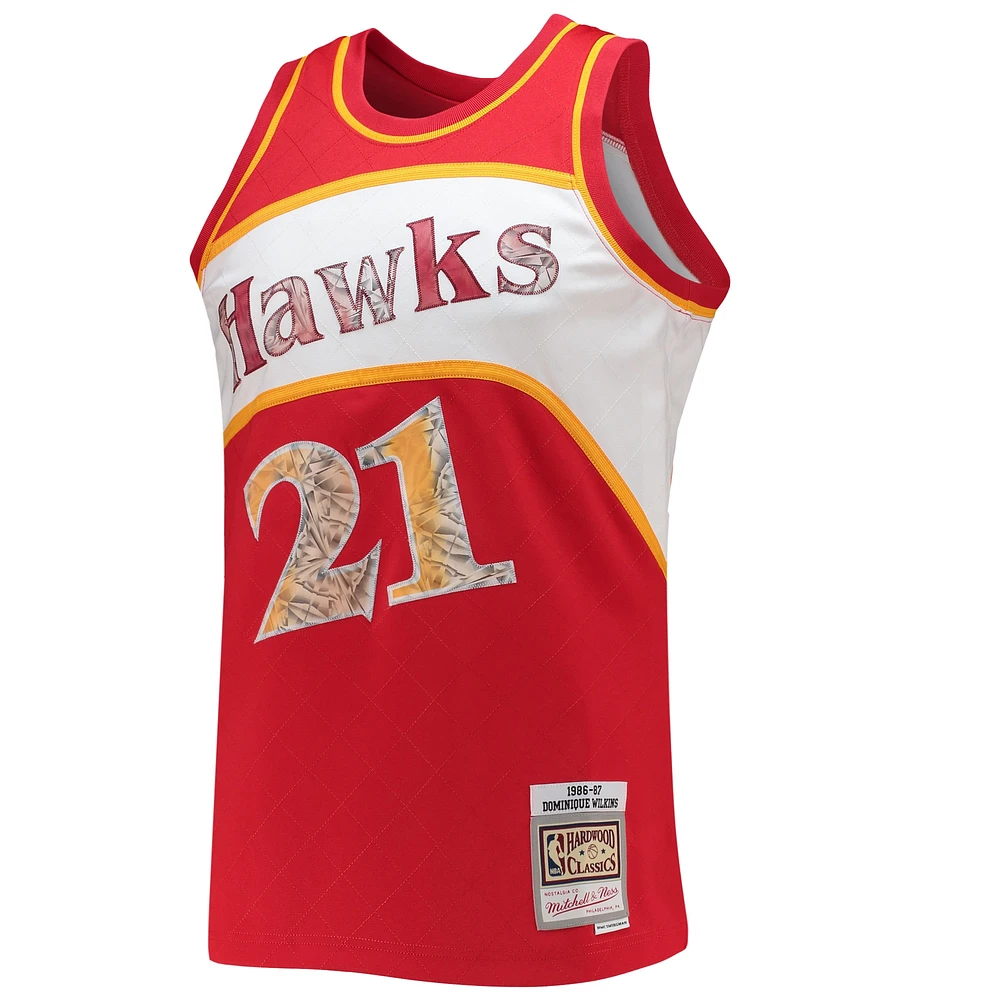 Maillot Swingman Diamond pour hommes Mitchell & Ness Dominique Wilkins rouge Atlanta Hawks 1986/87 Hardwood Classics NBA 75th Anniversary