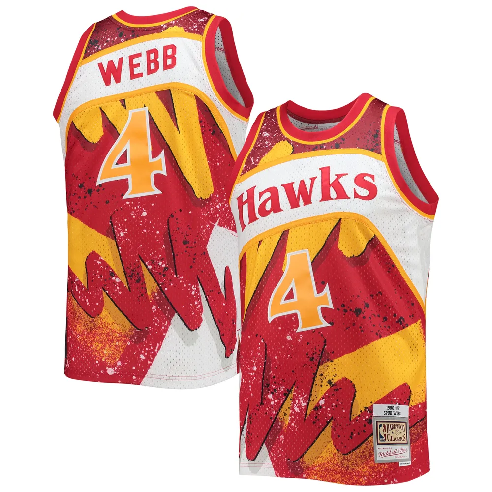 Youth Mitchell & Ness Spud Webb Red Atlanta Hawks 1986-87 Hardwood Classics Swingman Jersey