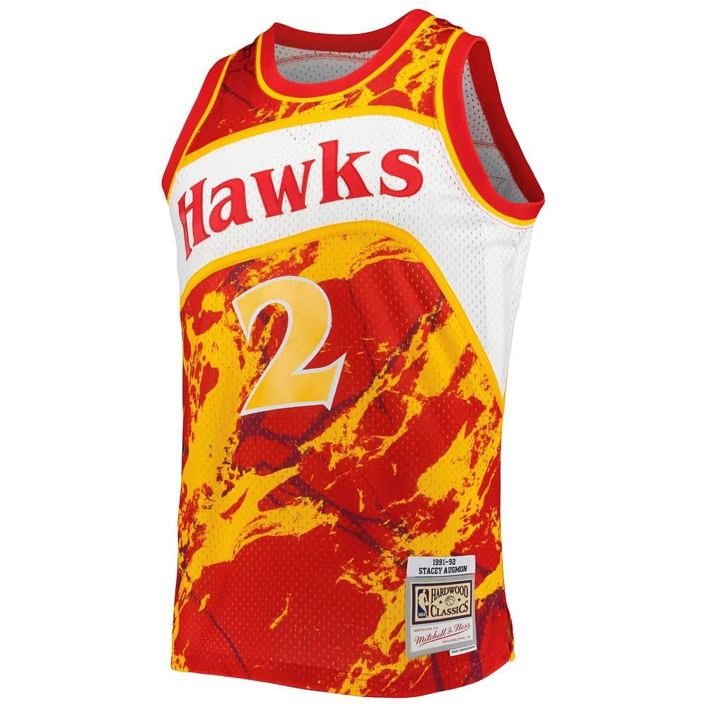 Men's Mitchell & Ness Stacey Augmon Red Atlanta Hawks 1991/92 Hardwood Classics Marble Swingman Jersey