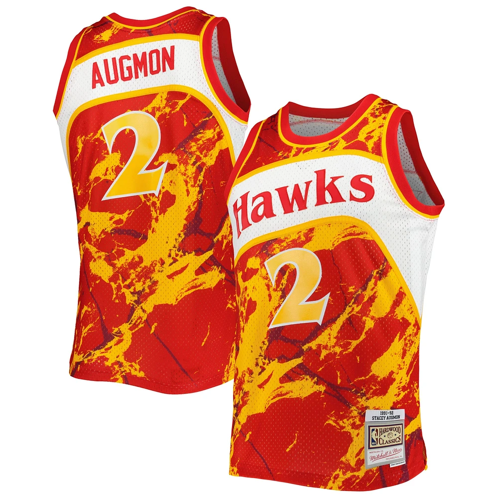 Maillot pour homme Mitchell & Ness Stacey Augmon Red Atlanta Hawks 1991/92 Hardwood Classics Marble Swingman