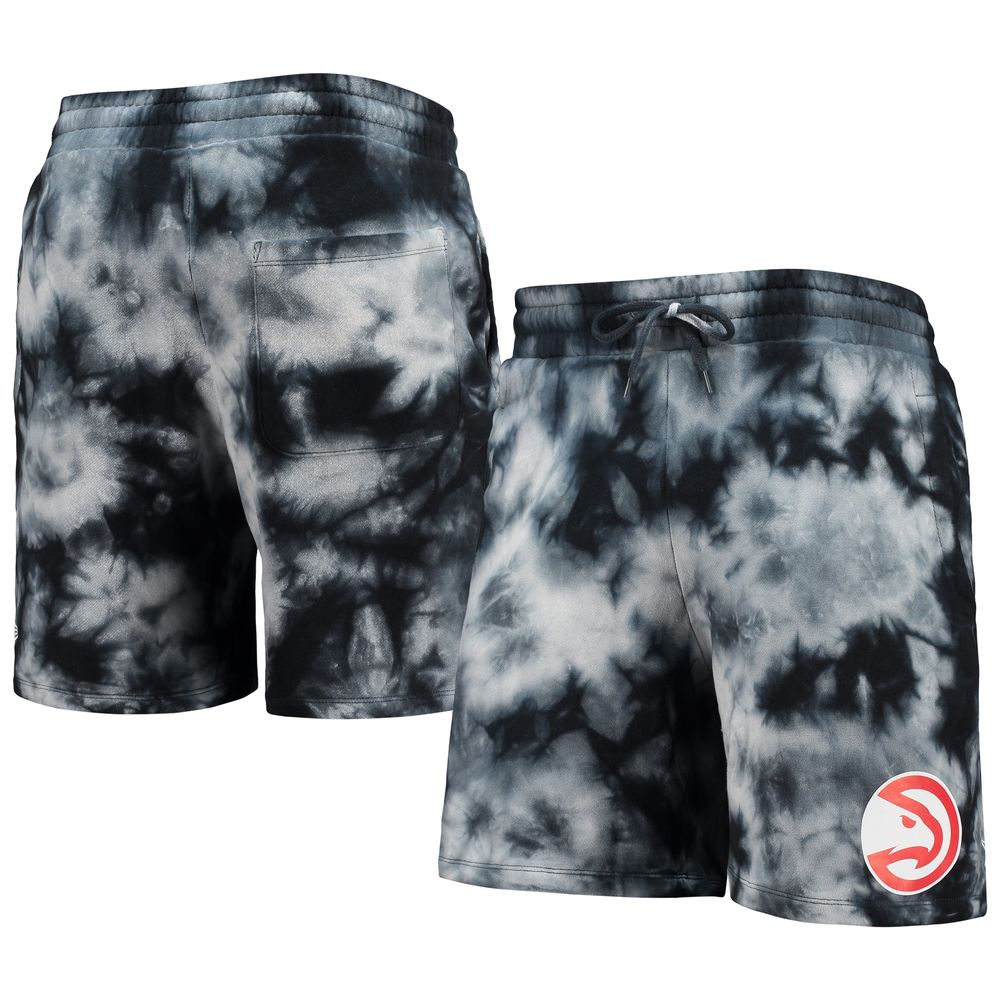 Men's New Era Black Atlanta Hawks Fleece Tie-Dye Shorts