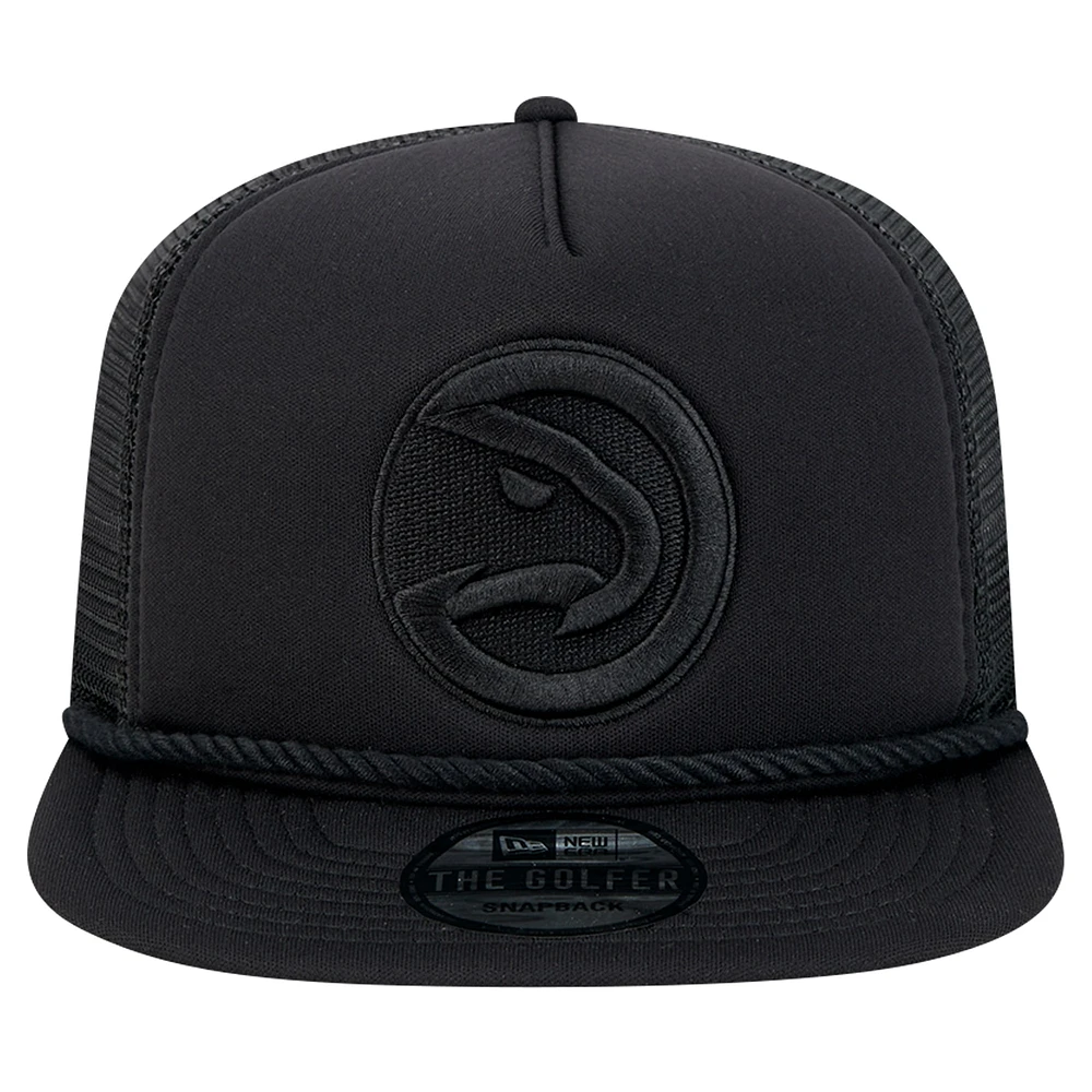 Casquette de golf à visière snapback en maille noire Atlanta Hawks de New Era pour homme