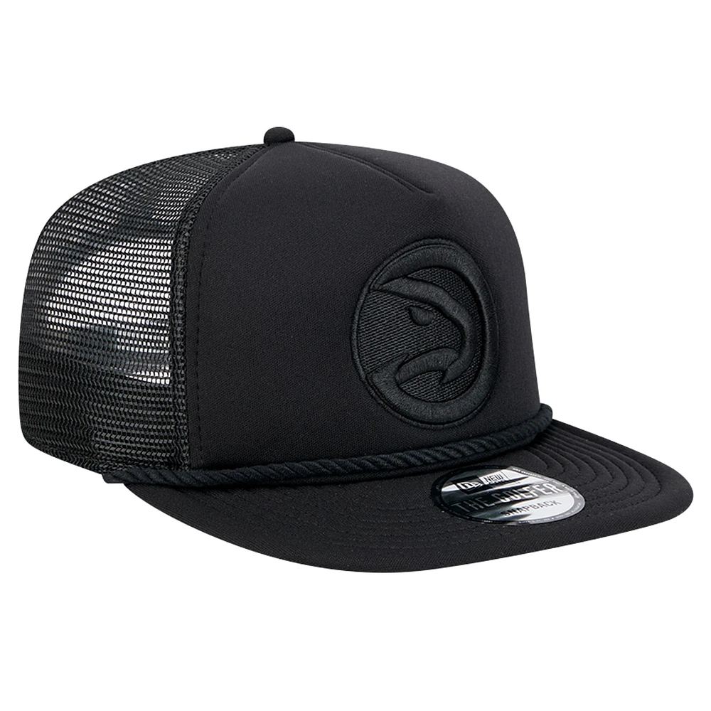 Casquette de golf à visière snapback en maille noire Atlanta Hawks de New Era pour homme