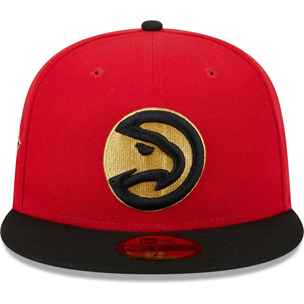 Men's New Era Red/Black Atlanta Hawks Gameday Gold Pop Stars 59FIFTY Fitted Hat