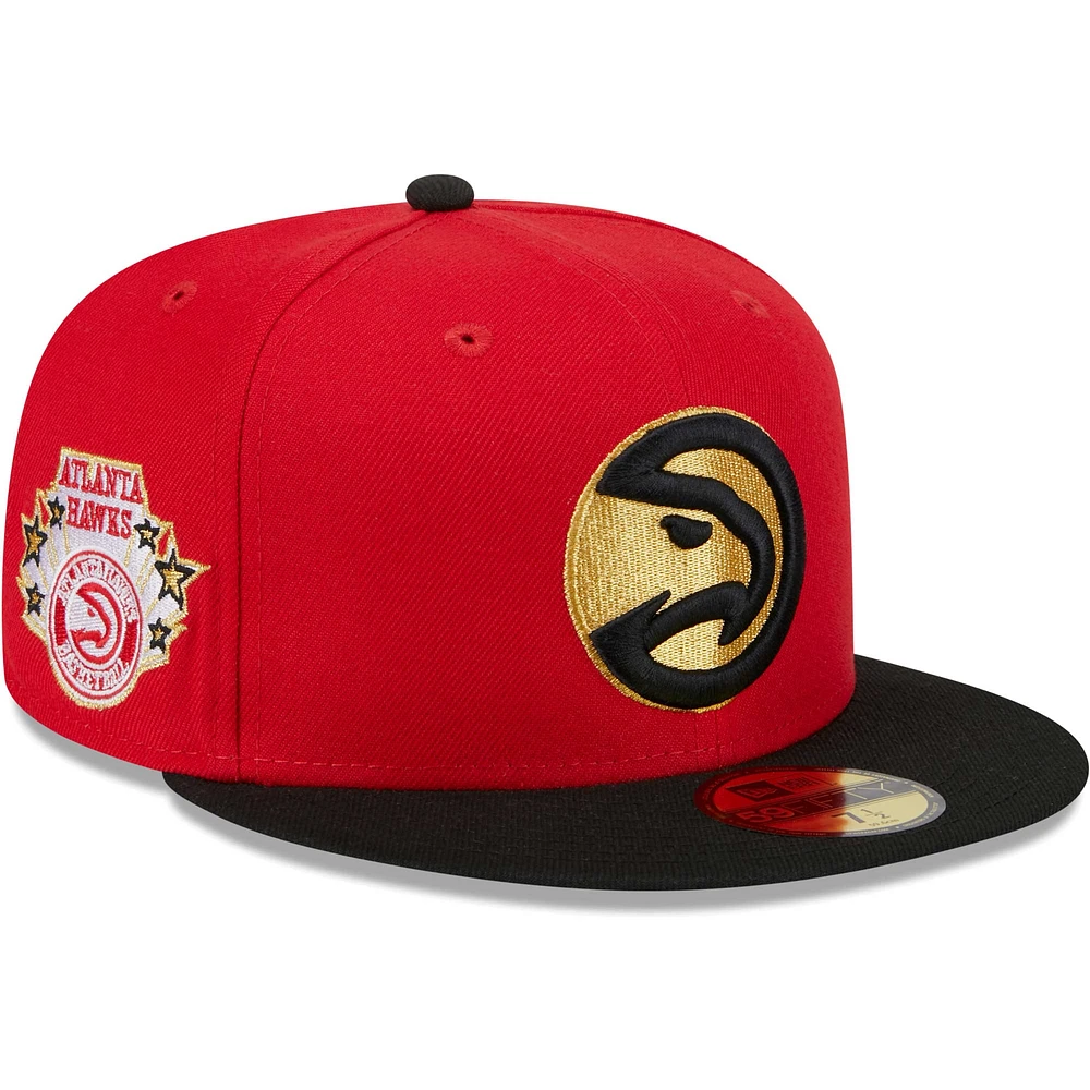 Men's New Era Red/Black Atlanta Hawks Gameday Gold Pop Stars 59FIFTY Fitted Hat