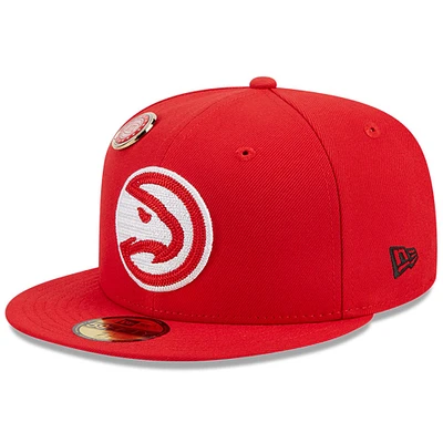 Men's New Era Red Atlanta Hawks Chainstitch Logo Pin 59FIFTY Fitted Hat