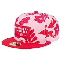 Casquette ajustée 59FIFTY bicolore rouge Atlanta Hawks Palm Fronds New Era pour hommes