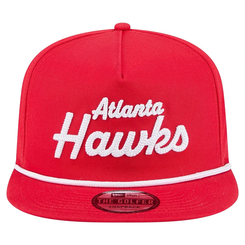 Men's New Era Red Atlanta Hawks Team Text Golfer Snapback Hat