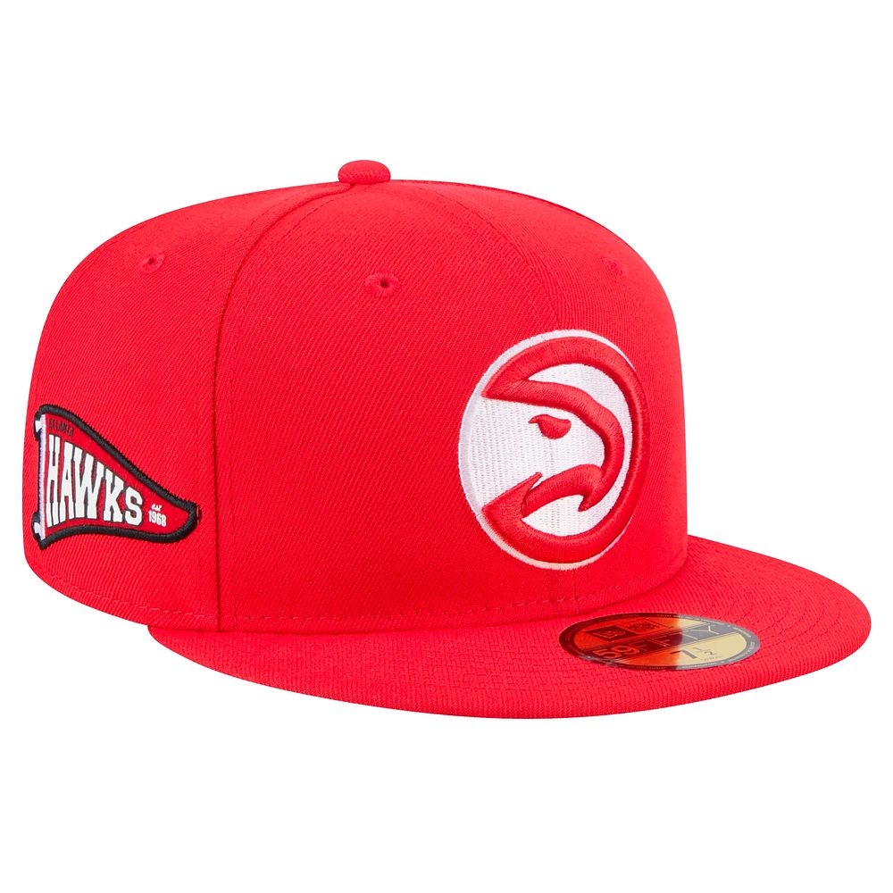 Men's New Era Red Atlanta Hawks Throwback Pennant 59FIFTY Fitted Hat