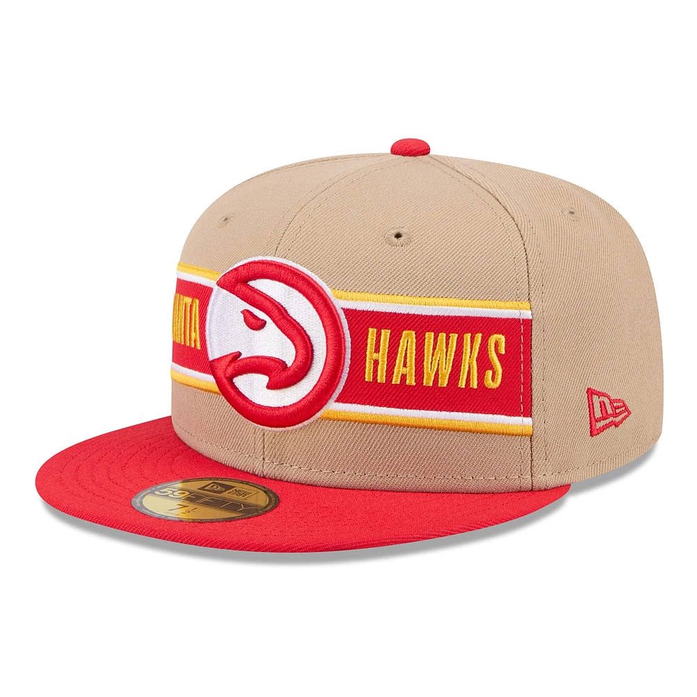 Casquette ajustée 59FIFTY New Era pour hommes, beige/rouge, Atlanta Hawks 2024 NBA Draft