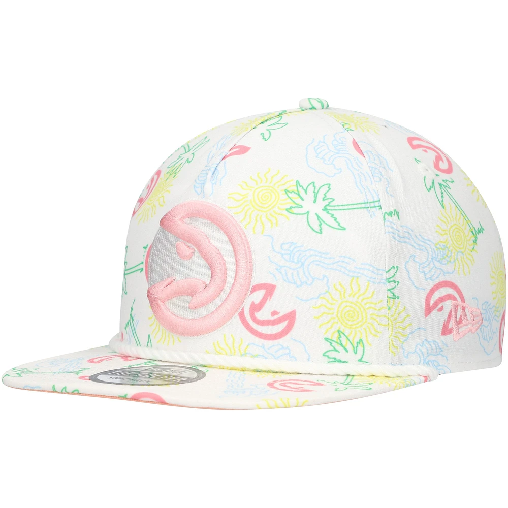 Men's New Era White Atlanta Hawks Palm Trees and Waves Golfer Adjustable Hat