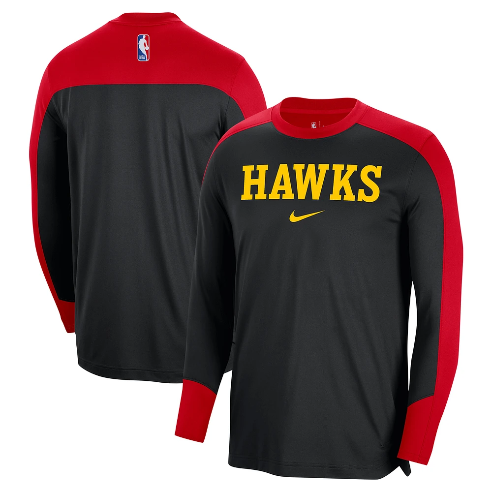 Maillot de tir à manches longues authentique Nike Atlanta Hawks 2024/25 pour homme, noir, avec légende d'avant-match