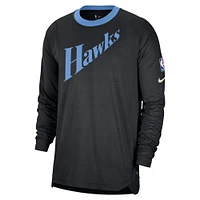 Men's Nike Black Atlanta Hawks 2024/25 City Edition Authentic Pregame Performance Long Sleeve Shooting T-Shirt