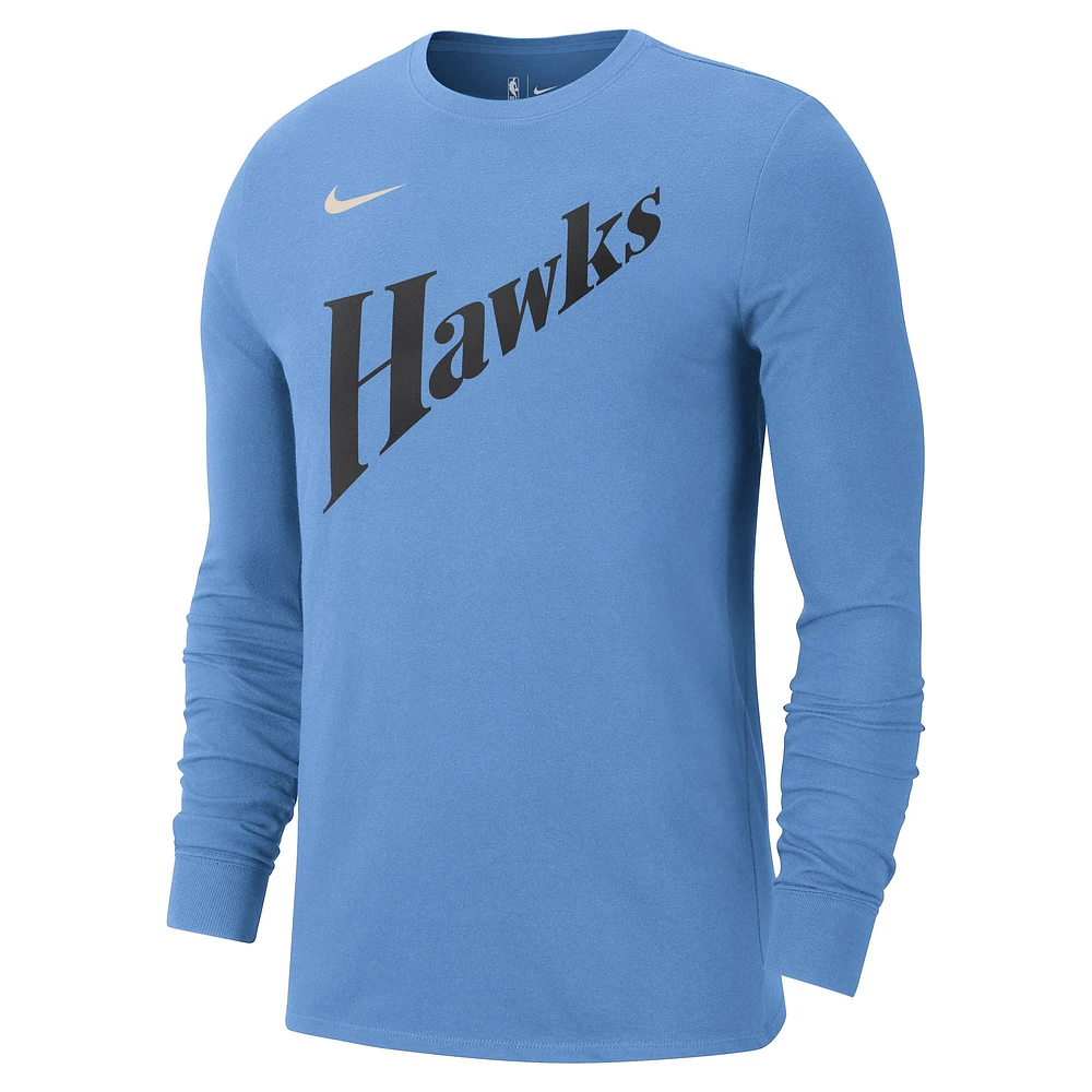 Men's Nike Light Blue Atlanta Hawks 2024/25 City Edition Essential Logo Long Sleeve T-Shirt